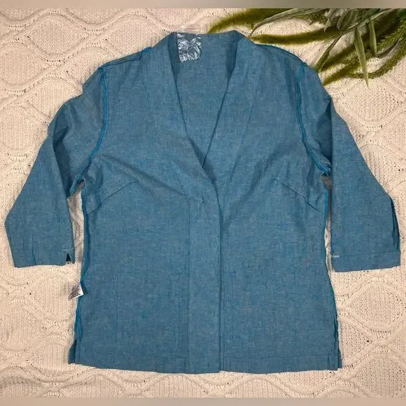 NWT VTG NORM THOMPSONBlue Linen & Cotton Blend Lightweight BlazerWomen's